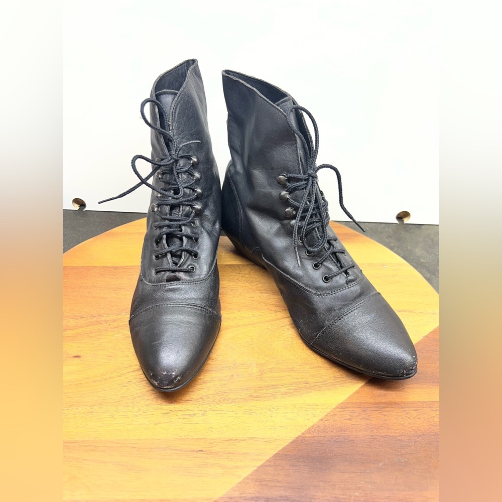 VTG Poppies Black Leather Witchy Granny Leather - Picture 3 of 10